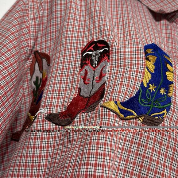 Vintage croquet plaid cowboy boot embroidered button up long sleeve shirt Size L - Picture 5 of 5